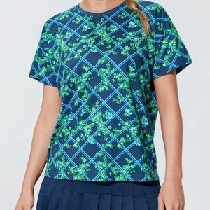 Tuckernuck Sport Athletic Top Women's Large Ivy Blue Green Short Sleeve Stretch